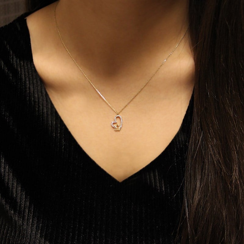 Bayramoğlu14 Ayar İç İçe Kalp Kolye