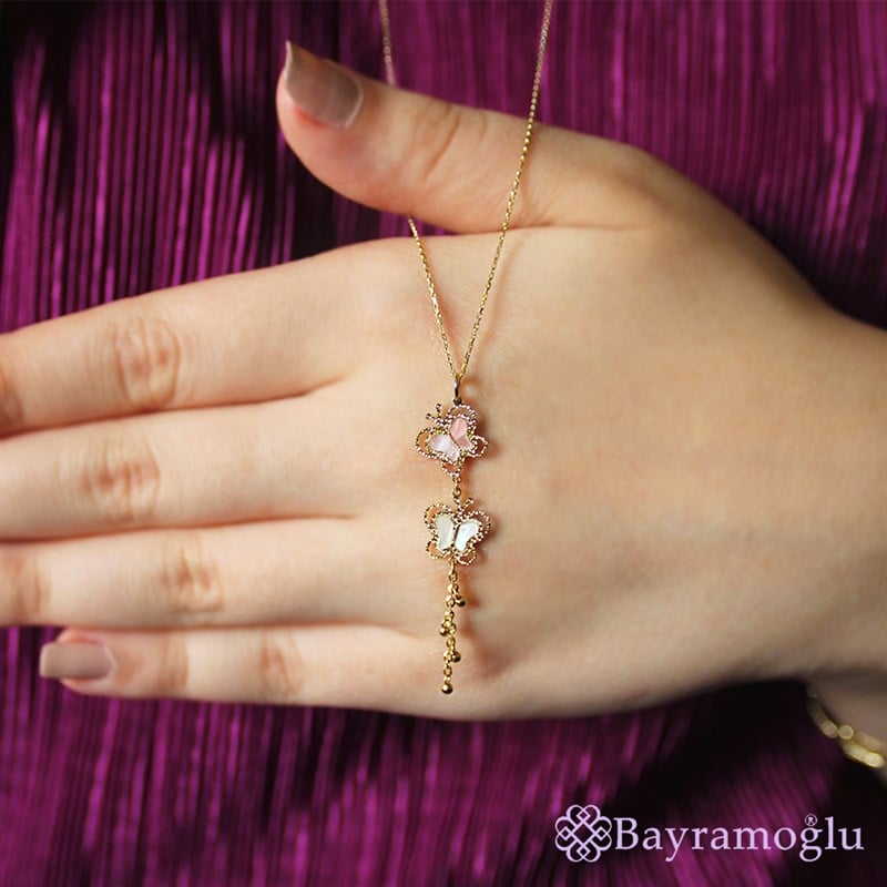 Bayramoğlu14 Ayar Altın Çift Kelebek Kolye