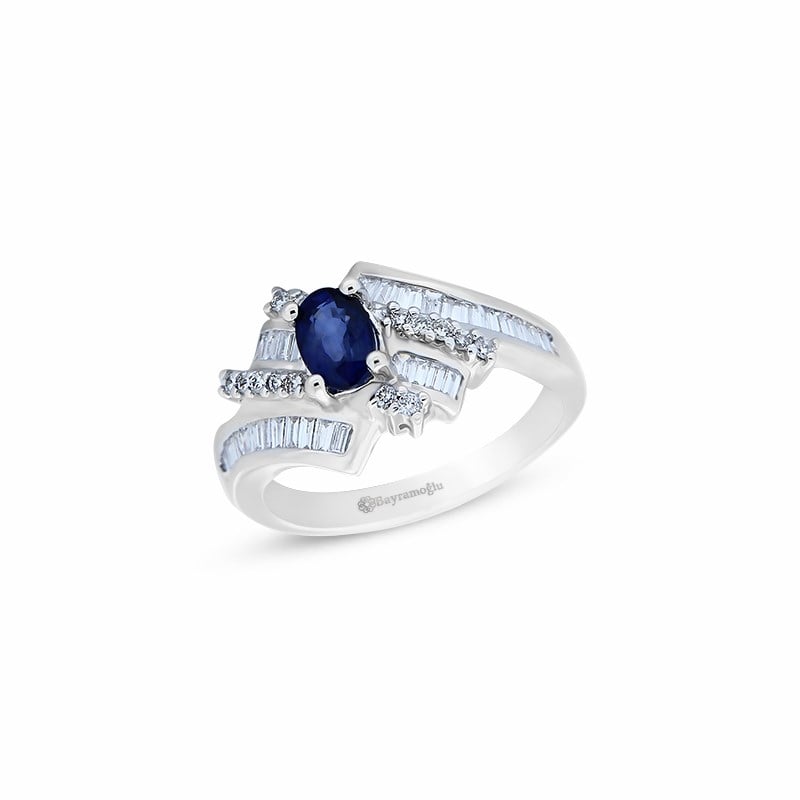 Pırlantalı Oval Safir Taşlı Yüzük