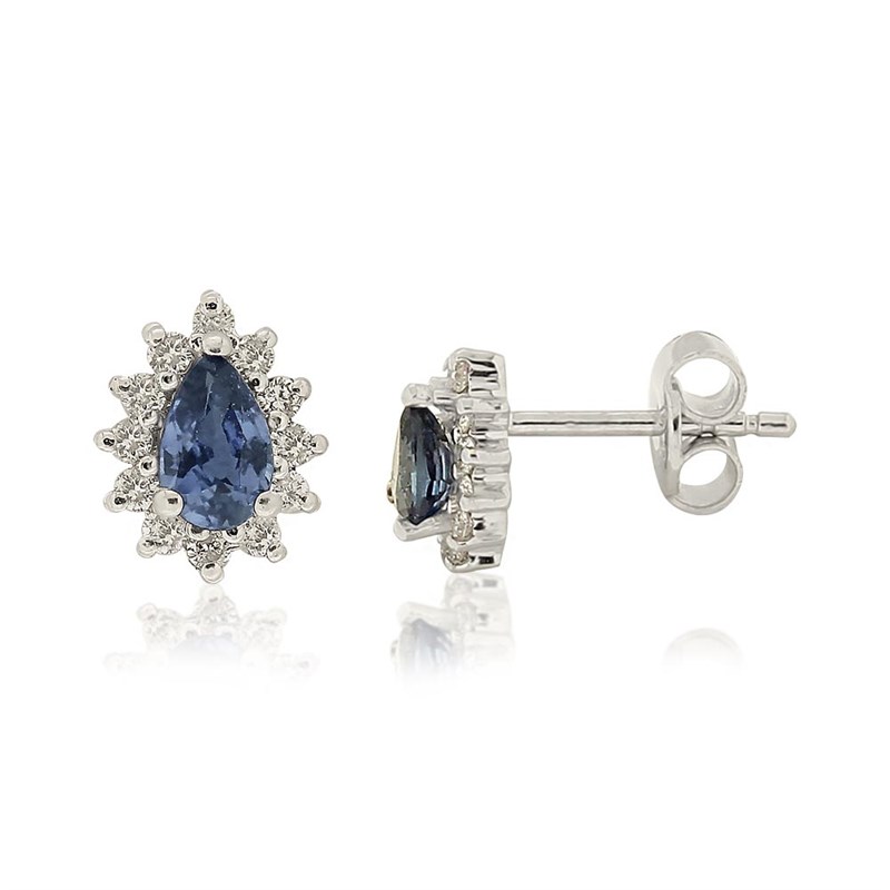Safir Taşlı Pırlantalı Anturaj Küpe