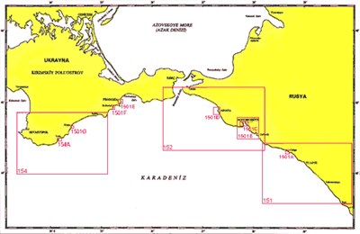 TR 1501 Harita: Karadeniz Limanları: Cubga, Novorossiyskaya Buhta, Anapa, Feodosiya, Koktebel,Aluşta