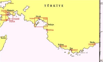 TR 3131 Harita: Akdeniz Limanları: Ölüdeniz, Kalkan Limanı, Kaş Limanı, Finike Limanı