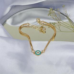 ALTIN14 Ayar Balık Sırtı Taş Detaylı Yonca Bileklik