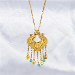 ALTIN14 Ayar El Yapımı Antika Hathor Kolye