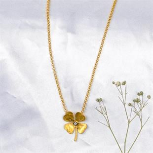 ALTIN14 Ayar El Yapımı Antika Yonca Kolye