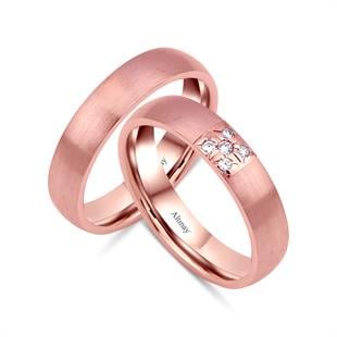 TAŞLI ALYANS14 Ayar 5 mm Taşlı Bombeli Model Kadın Altın Alyans Yüzük