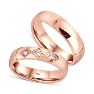 TAŞLI ALYANS14 Ayar 5 mm Taşlı Bombeli Kadın Altın Alyans Yüzük