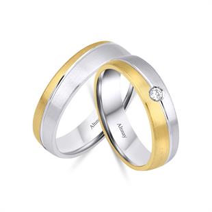 TAŞLI ALYANS14 Ayar 6 mm Taşlı Düz Model Kadın Altın Alyans Yüzük