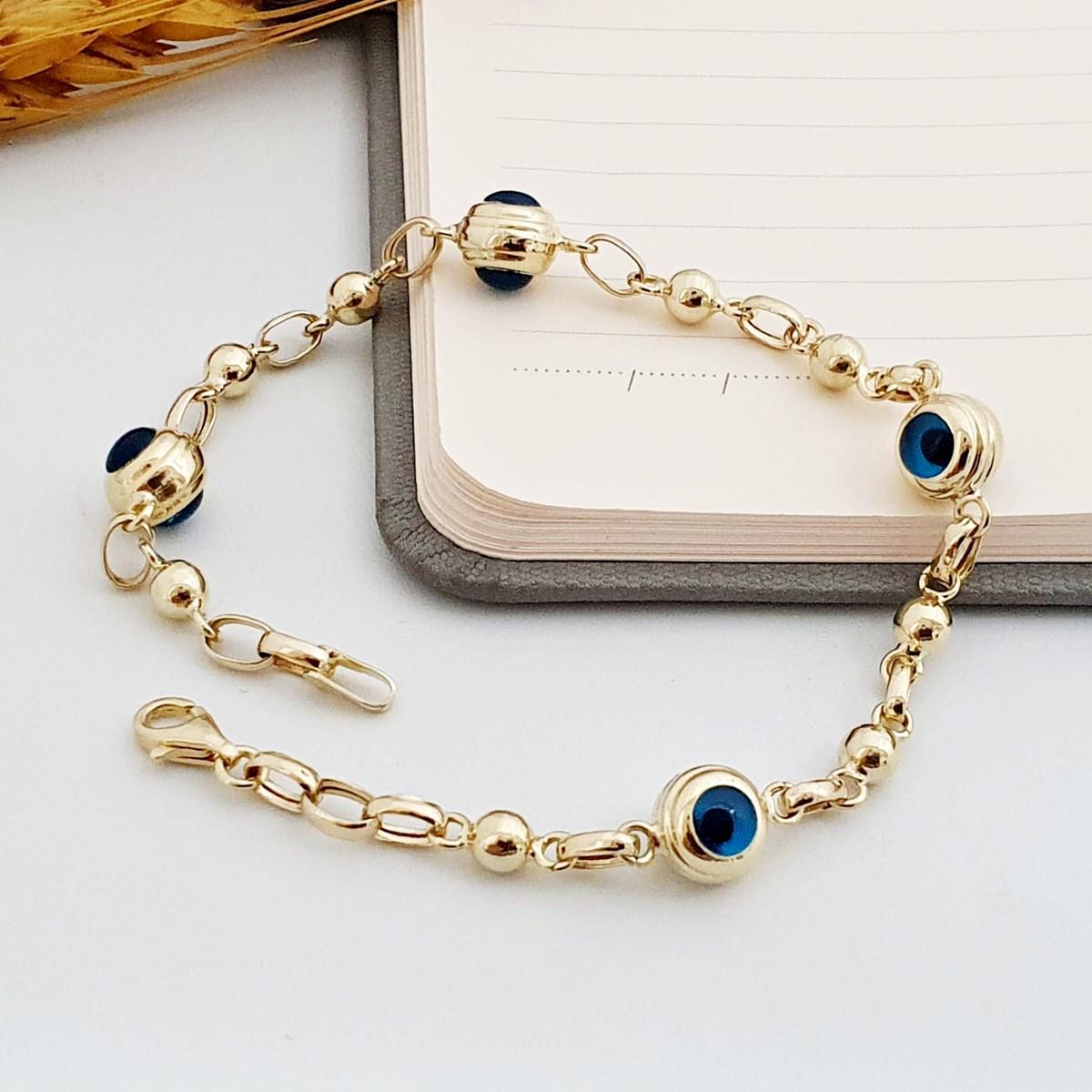 BİLEKLİK14 AYAR NAZAR BONCUKLU DESENLİ BİLEKLİK