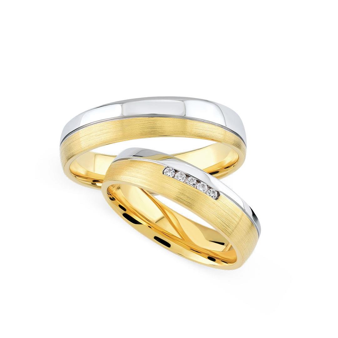 HUTTENBERG 14 Ayar Beyaz Sarı Altın Bombeli Çift Alyans14 Ayar Beyaz Sarı Altın Bombeli Çift Alyans