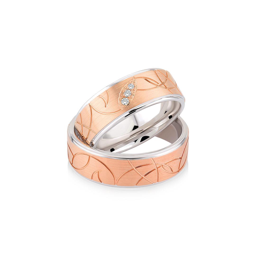 HUTTENBERG 14 Ayar Rose Desen Detaylı Çift Alyans14 Ayar Rose Desen QDetaylı Çift Alyans
