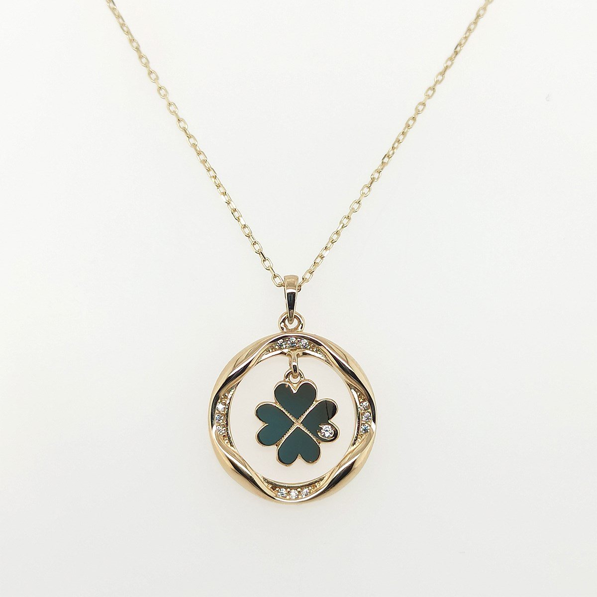 KOLYE14 Ayar Taşlı Yonca Halka Kolye