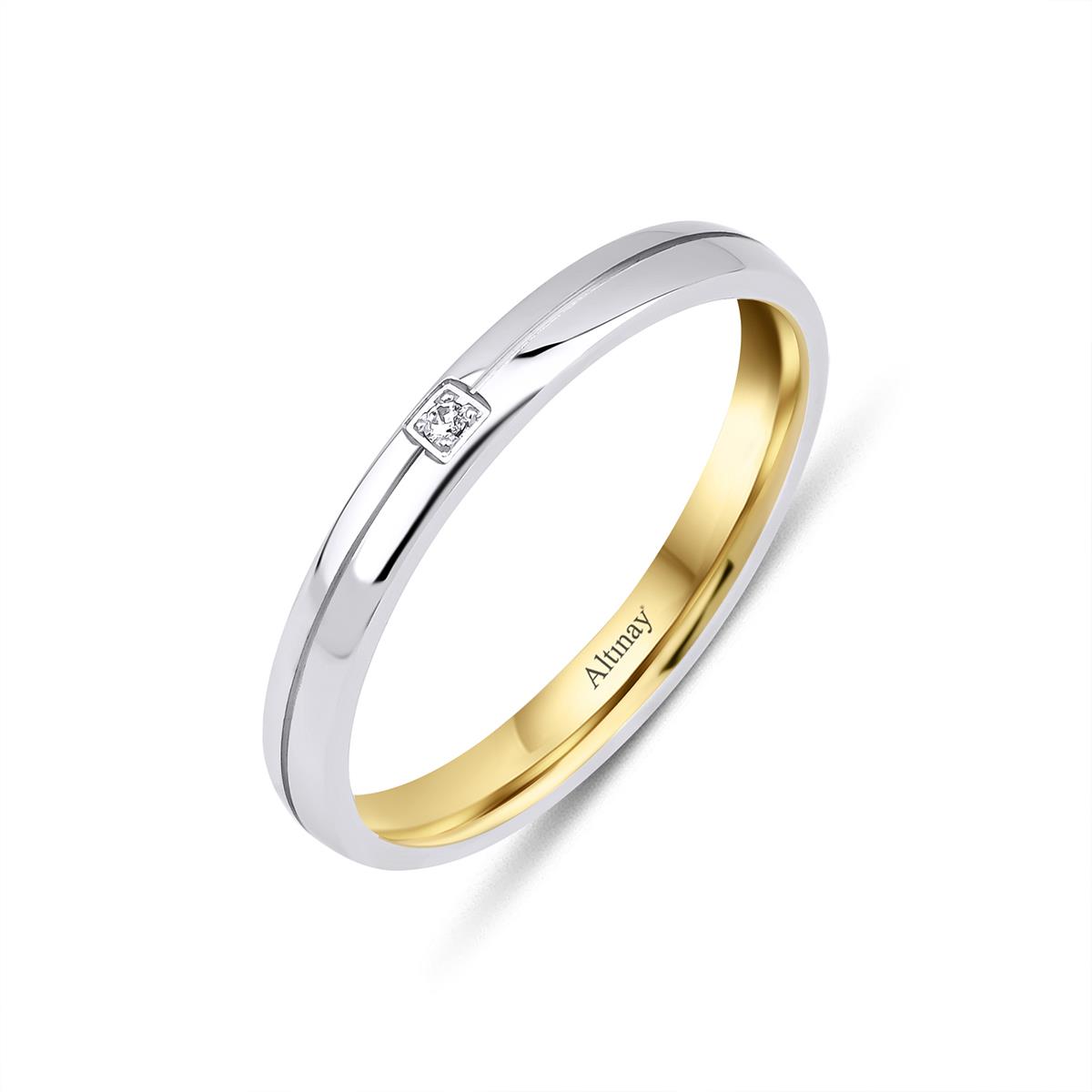 TAŞLI ALYANS14 Ayar 3 mm Tek Taşlı Bombeli İnce Kadın Altın Alyans Yüzük14 Ayar 3 mm Tek Taşlı Bombeli İnce Kadın Altın Alyans Yüzük