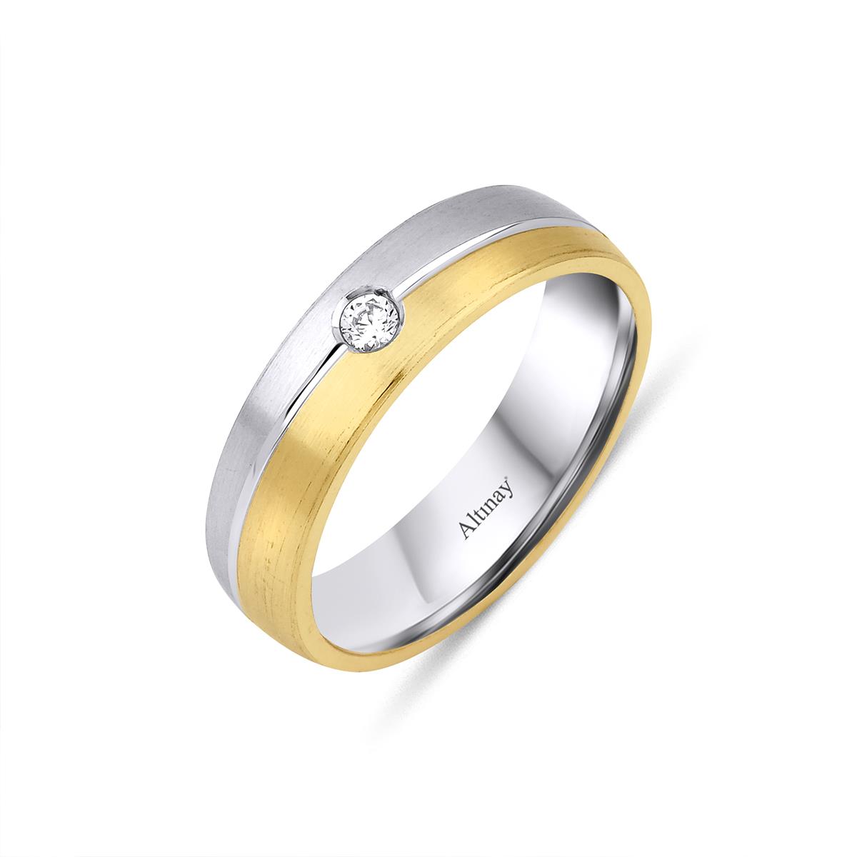 TAŞLI ALYANS14 Ayar 6 mm Taşlı Düz Model Kadın Altın Alyans Yüzük