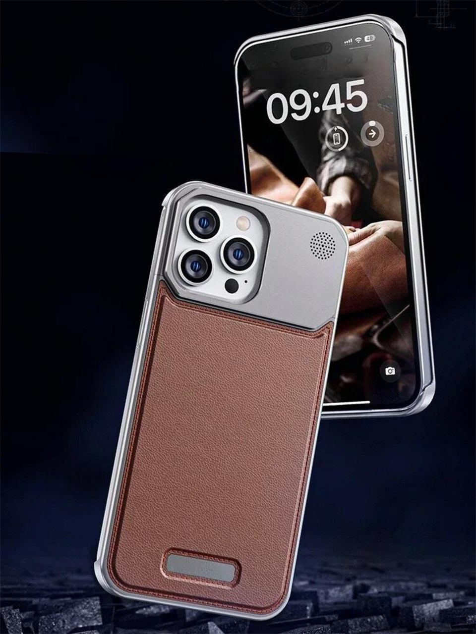 Therock 14 Pro Manyetik Özellikli Alüminyum Alaşımlı Hakiki Deri,Kokulu Metal Kızaklı Telefon Kılıfı