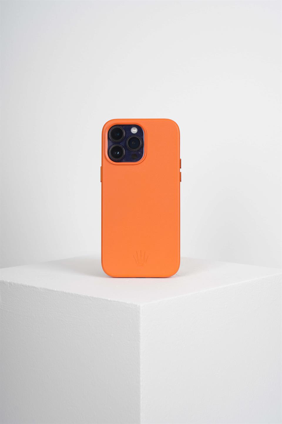 Triton Iphone 15 Pro Max Turuncu Kılıf Manyetik Özellikli Deri Kılıf