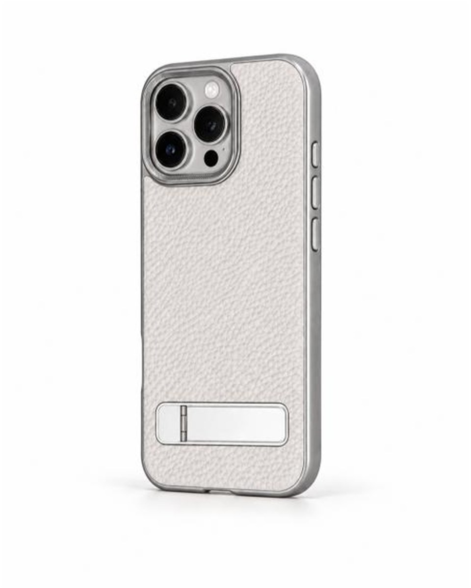Caseon Iphone 15 Pro Max Gri Manyetik Özellikli Standlı Deri Kılıf