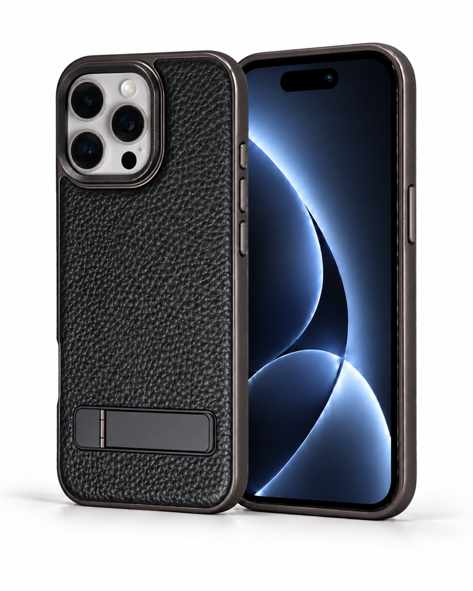 Caseon Iphone 15 Pro Max Siyah Manyetik Özellikli Standlı Deri Kılıf