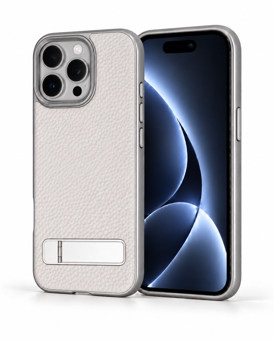 Caseon Iphone 15 Pro Max Gri Manyetik Özellikli Standlı Deri Kılıf