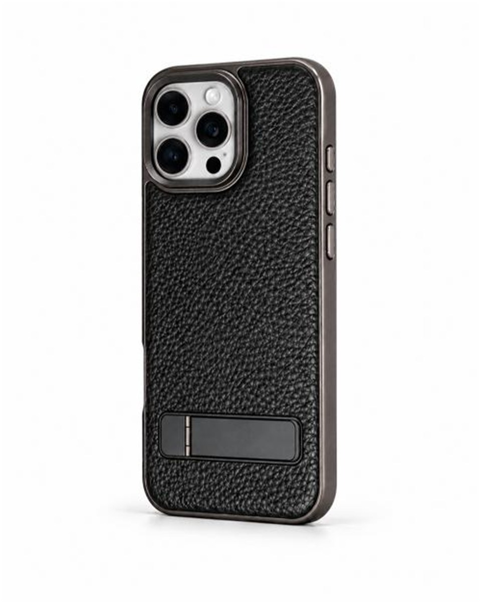 Caseon Iphone 15 Pro Max Siyah Manyetik Özellikli Standlı Deri Kılıf
