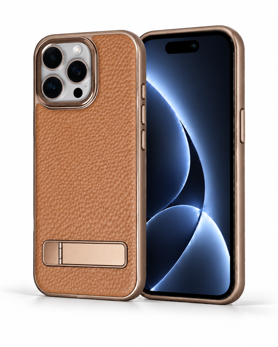 Caseon Iphone 15 Pro Max Kahverengi Manyetik Özellikli Standlı Deri Kılıf