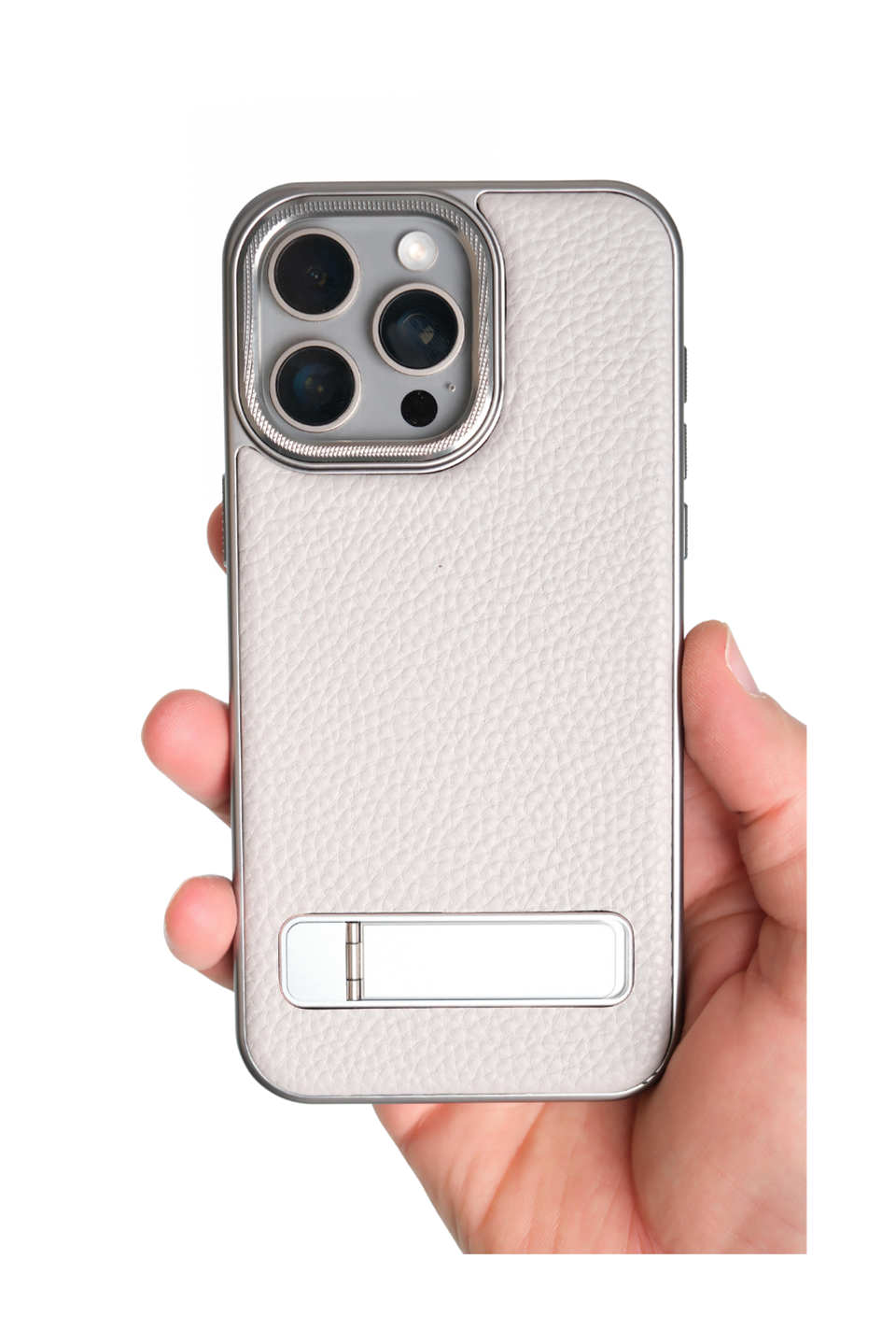 Caseon Iphone 15 Pro Max Gri Manyetik Özellikli Standlı Deri Kılıf