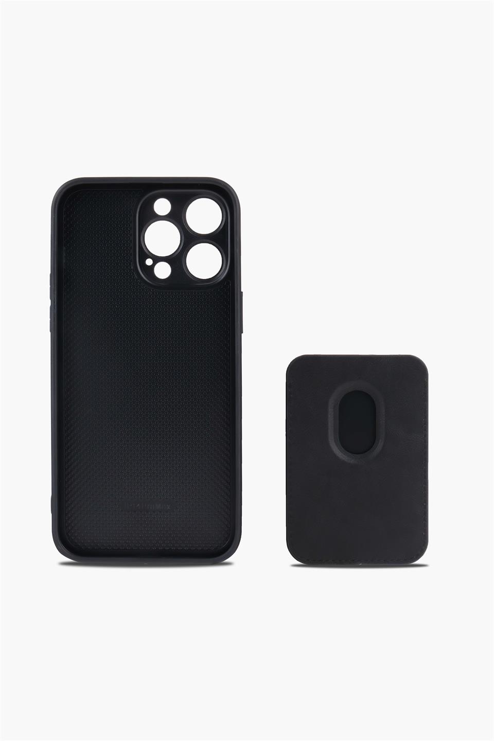 IPHONE 15 PRO MAX SİYAH STANDLI Manyetik KILIF + KARTLIK