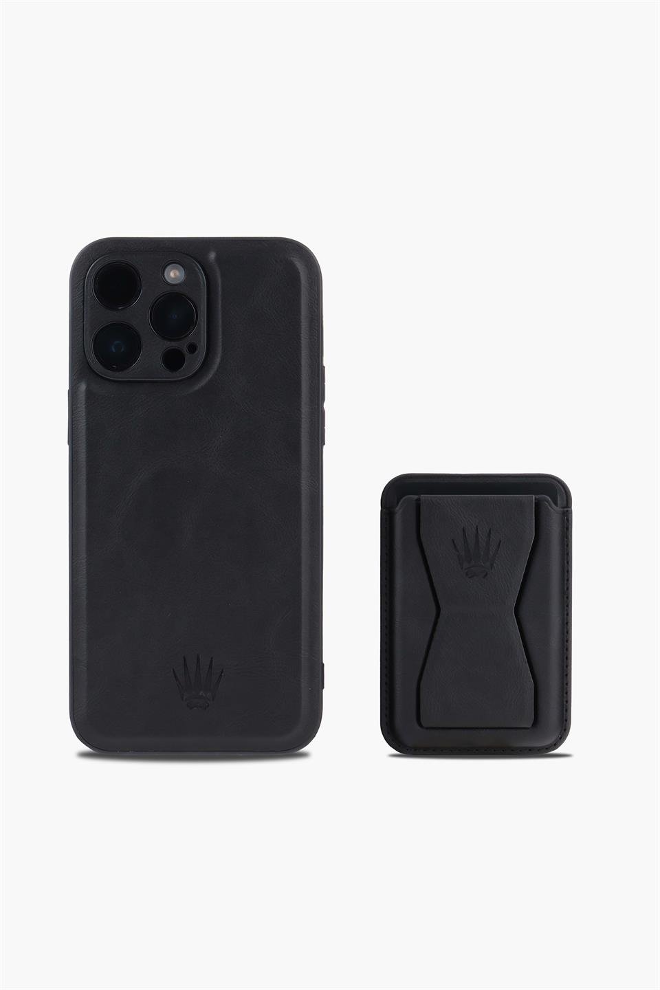 IPHONE 15 PRO MAX SİYAH STANDLI Manyetik KILIF + KARTLIK