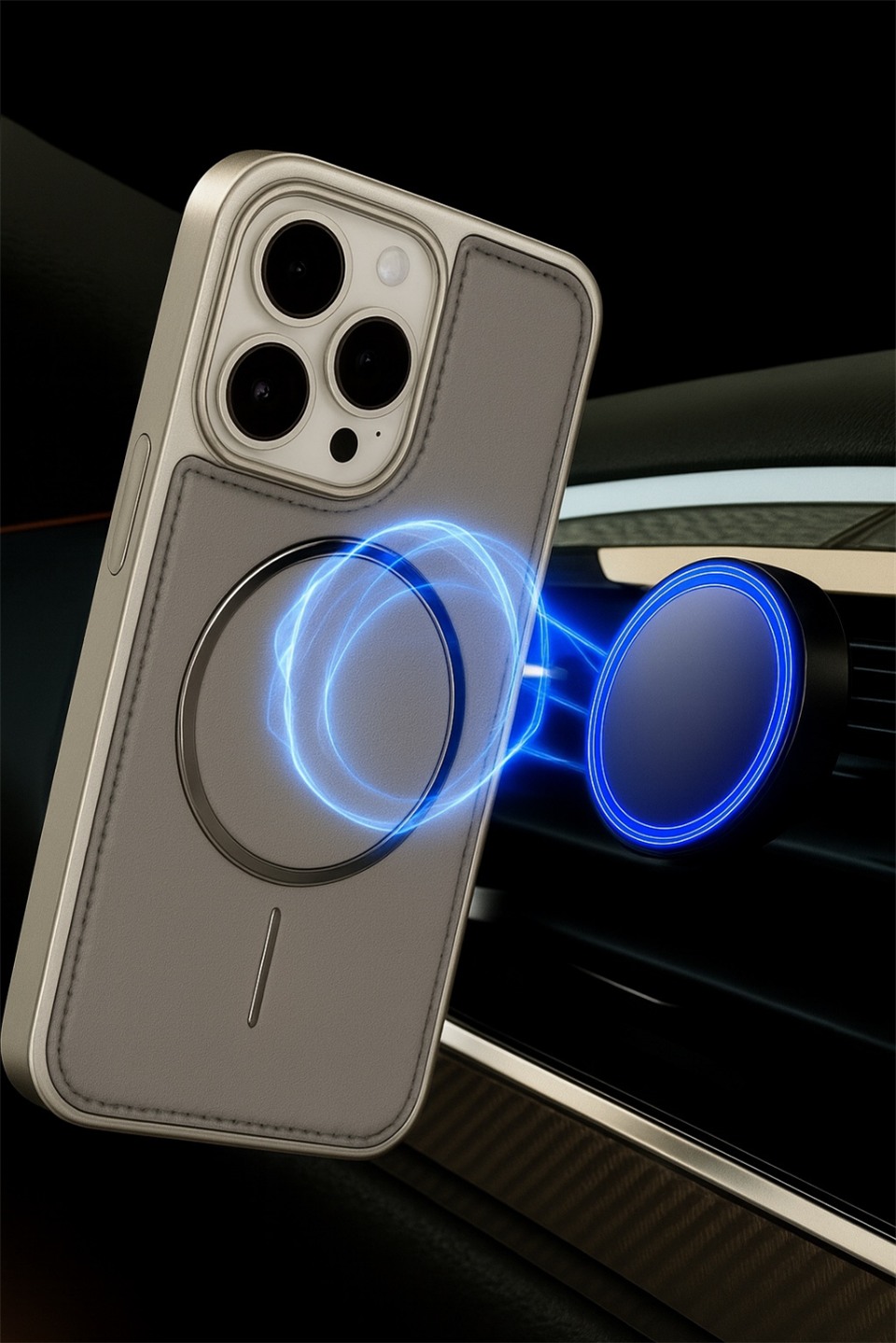 NeoMag Case Iphone 14 Gri Manyetik Özellikli Deri Kılıf 