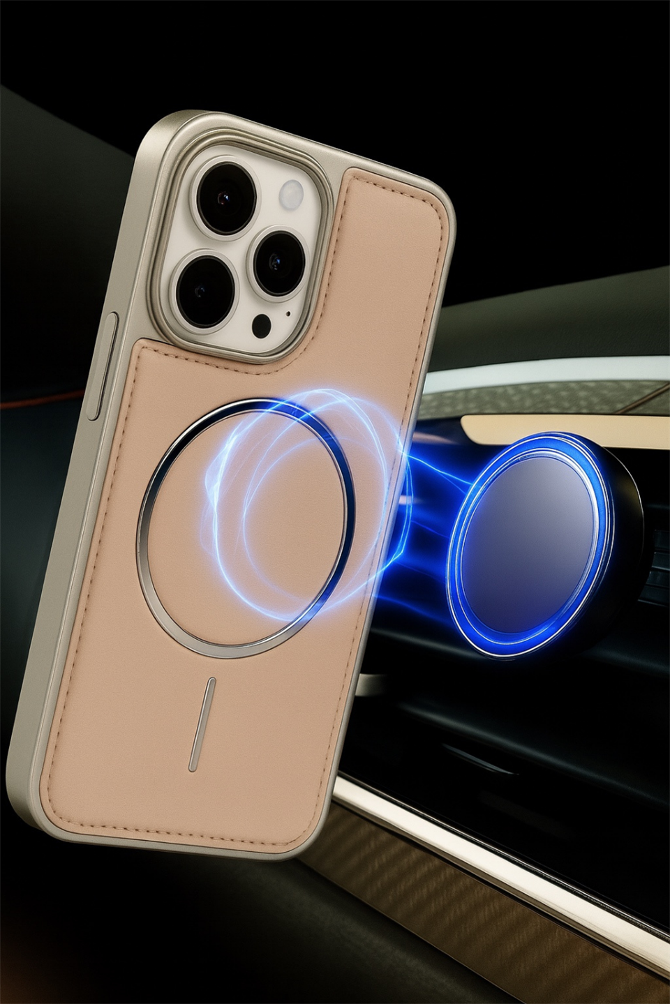 NeoMag Case Iphone 15 Pro Max Krem Manyetik Özellikli Deri Kılıf 