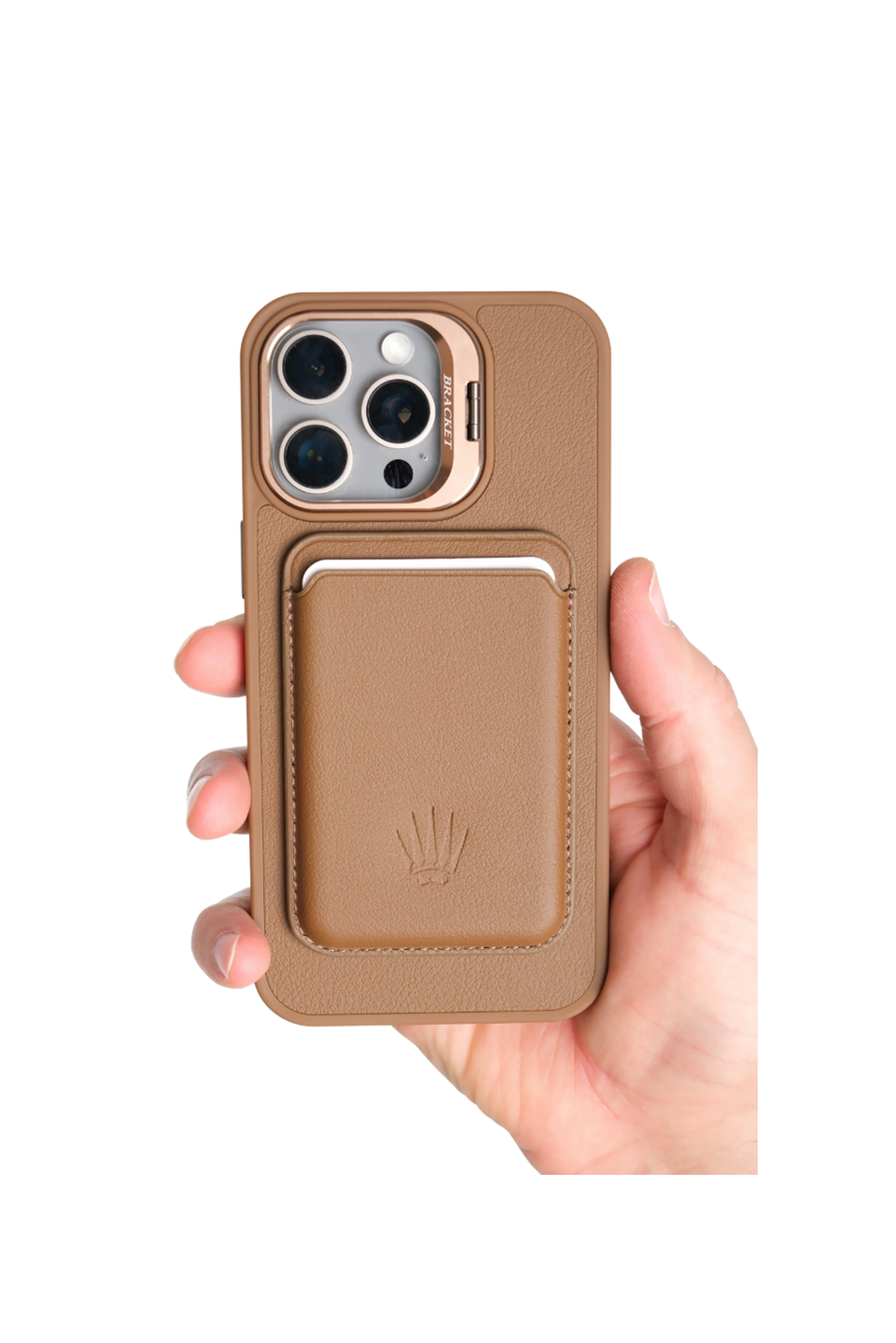 PrimeCase Iphone 15 Pro Max Kahverengi Manyetik Özellikli Standlı Deri Kılıf+Kartlık