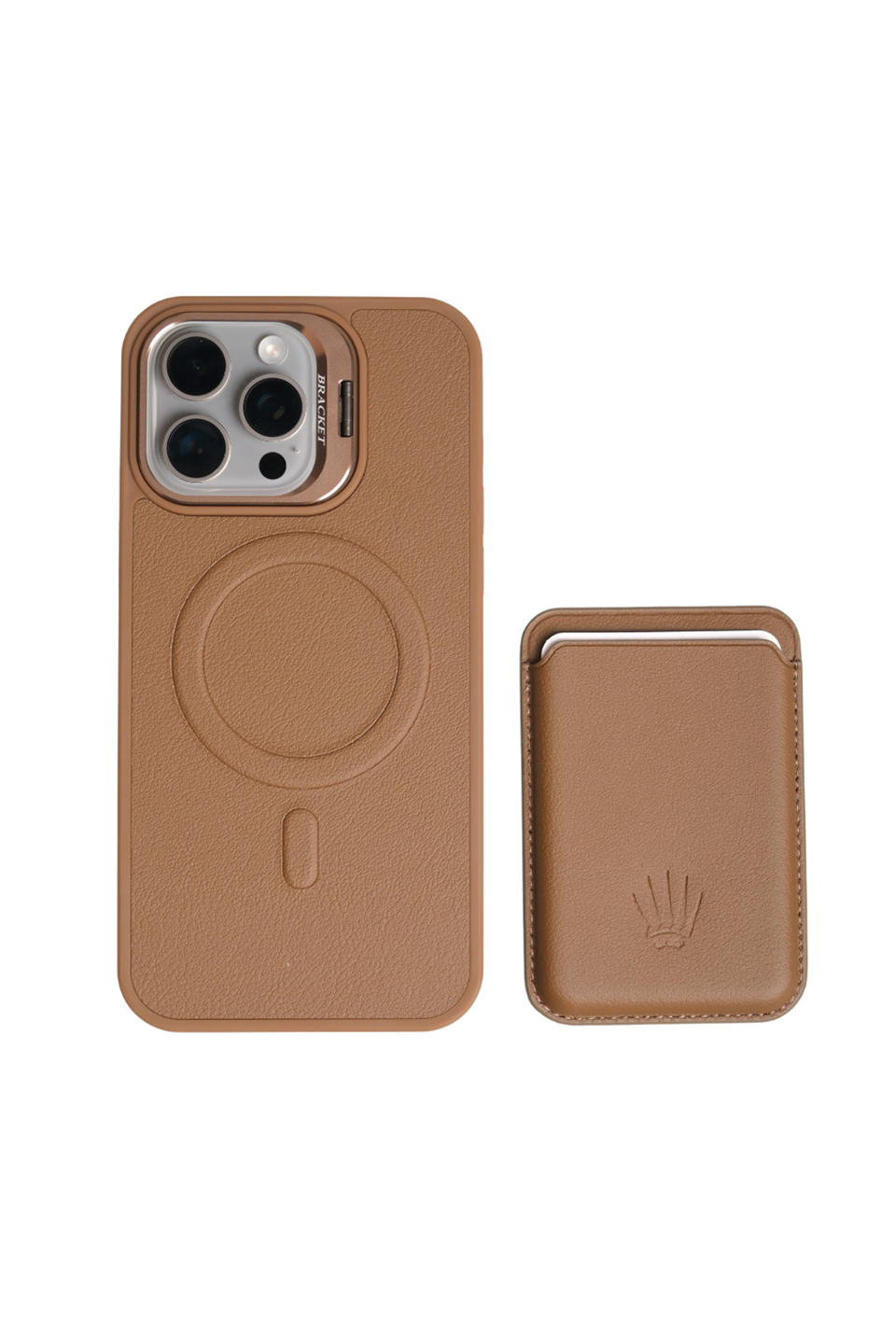 PrimeCase Iphone 15 Pro Max Kahverengi Manyetik Özellikli Standlı Deri Kılıf+Kartlık