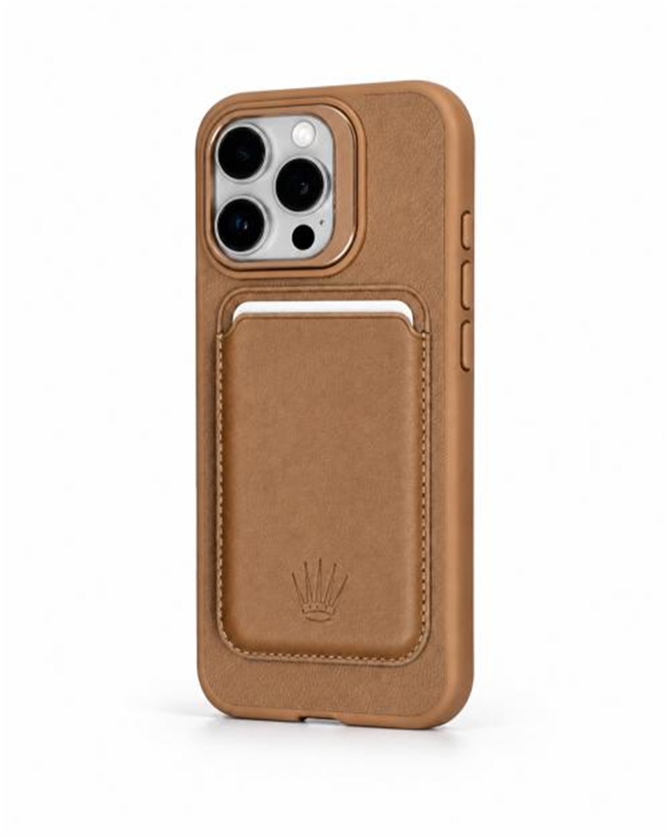 PrimeCase Iphone 15 Pro Max Kahverengi Manyetik Özellikli Standlı Deri Kılıf+Kartlık