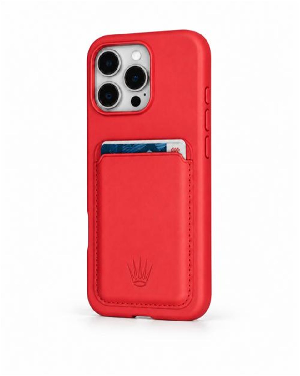 Xelium Iphone 15 Pro Max Kırmızı Kılıf Manyetik Özellikli Deri Kılıf+Kartlık