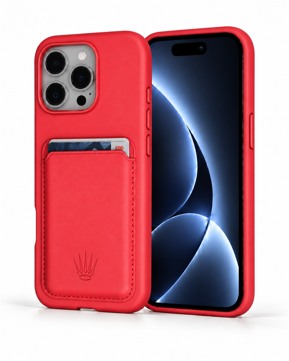 Xelium Iphone 15 Pro Max Kırmızı Kılıf Manyetik Özellikli Deri Kılıf+Kartlık