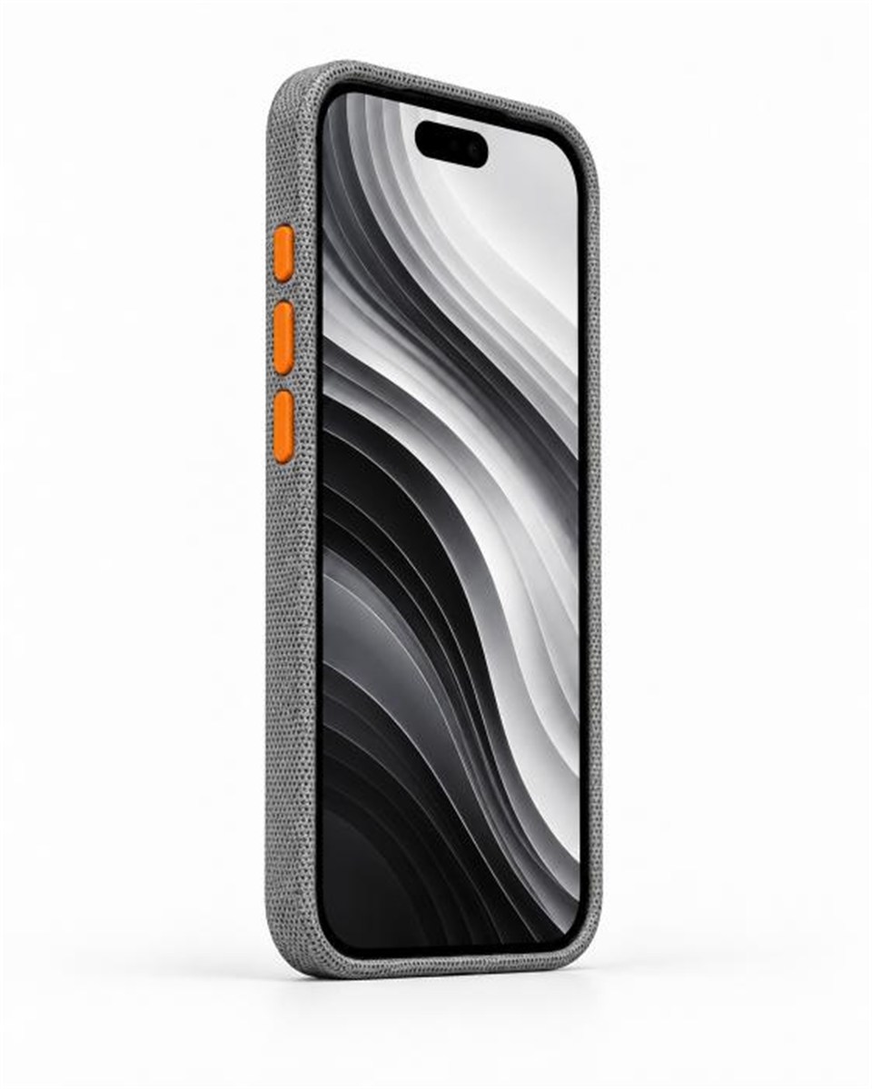 Nova Iphone 16 Pro Max Deri Kartlıklı Telefon Kılıfı Gri-Turuncu Şık ve Koruyucu