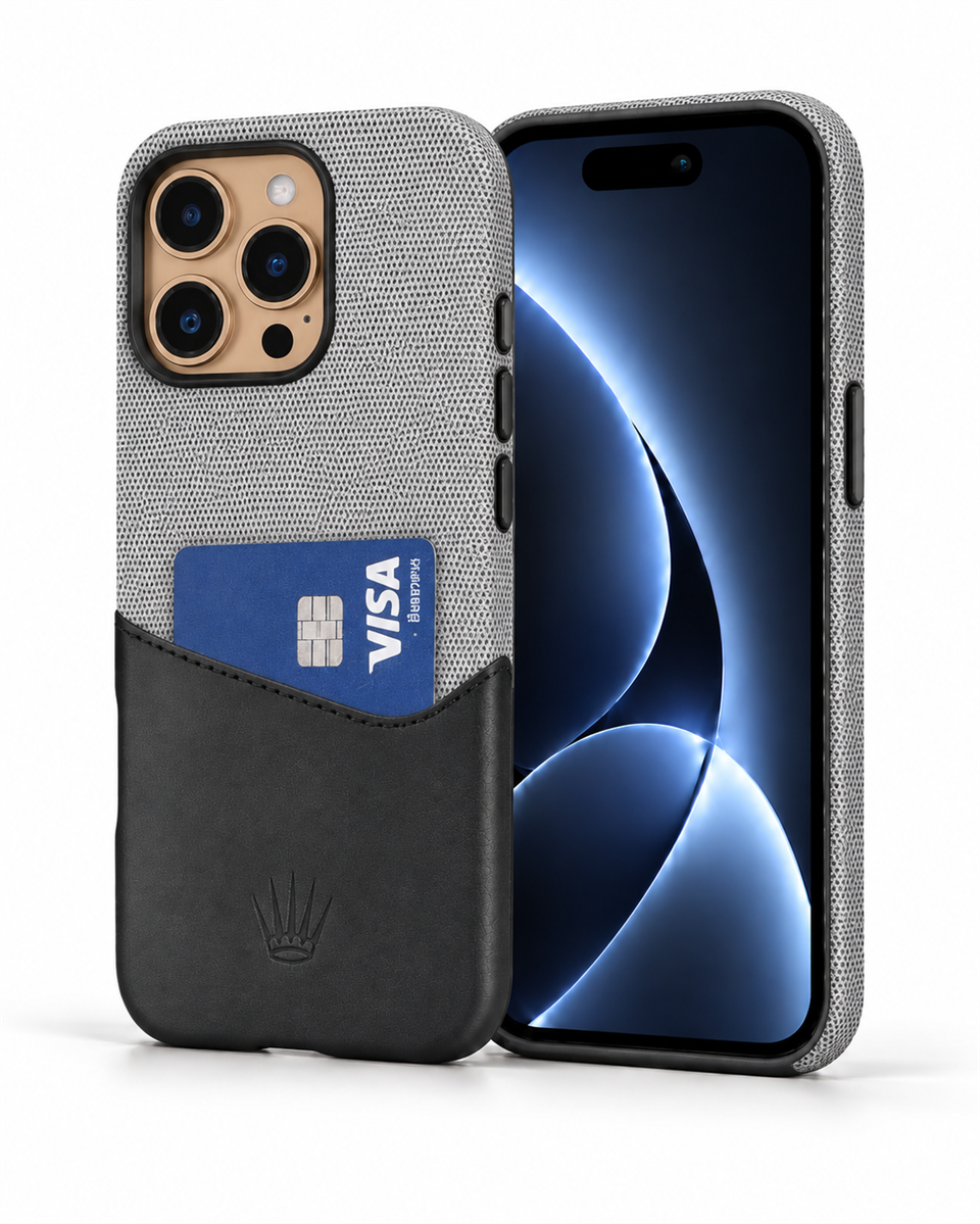 Nova Iphone 16 Pro Max Deri Kartlıklı Telefon Kılıfı Gri-Siyah 