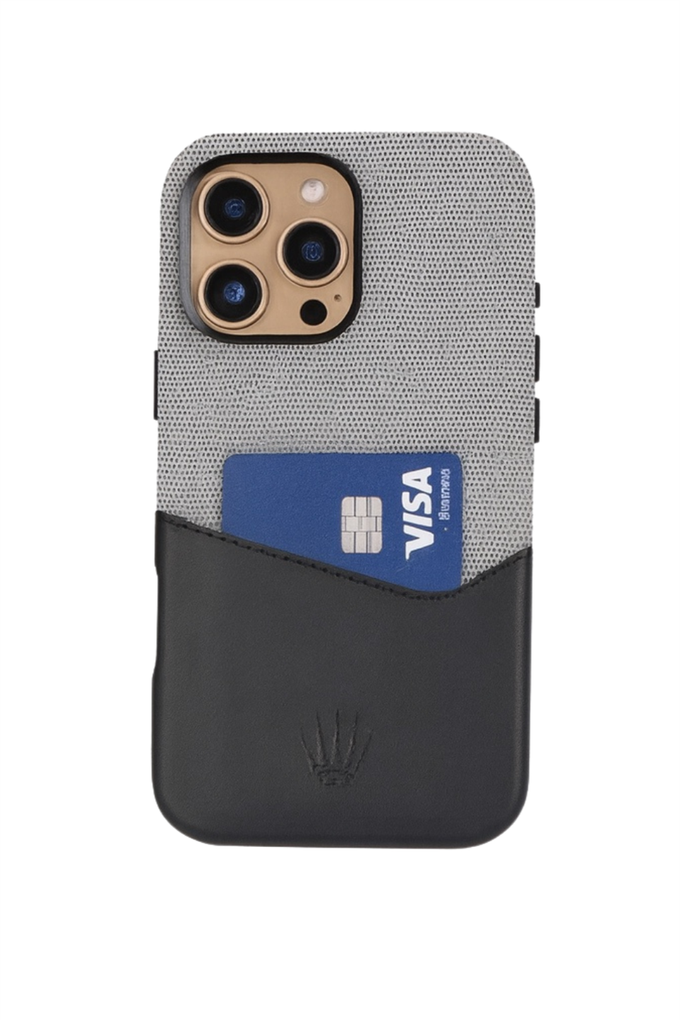 Nova Iphone 16 Pro Max Deri Kartlıklı Telefon Kılıfı Gri-Siyah 