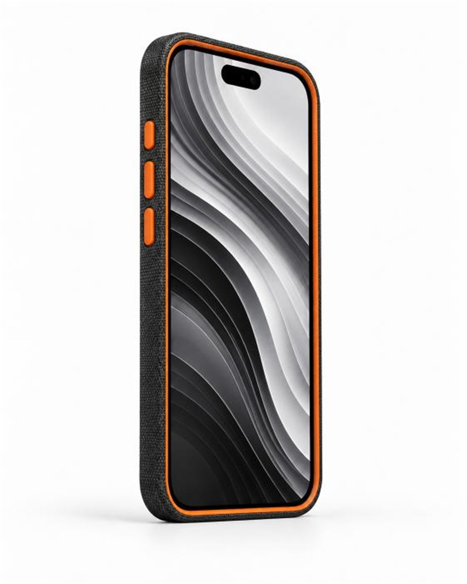 Nova Iphone 16 Pro Max Deri Kartlıklı Telefon Kılıfı Turuncu-Siyah Şık ve Koruyucu