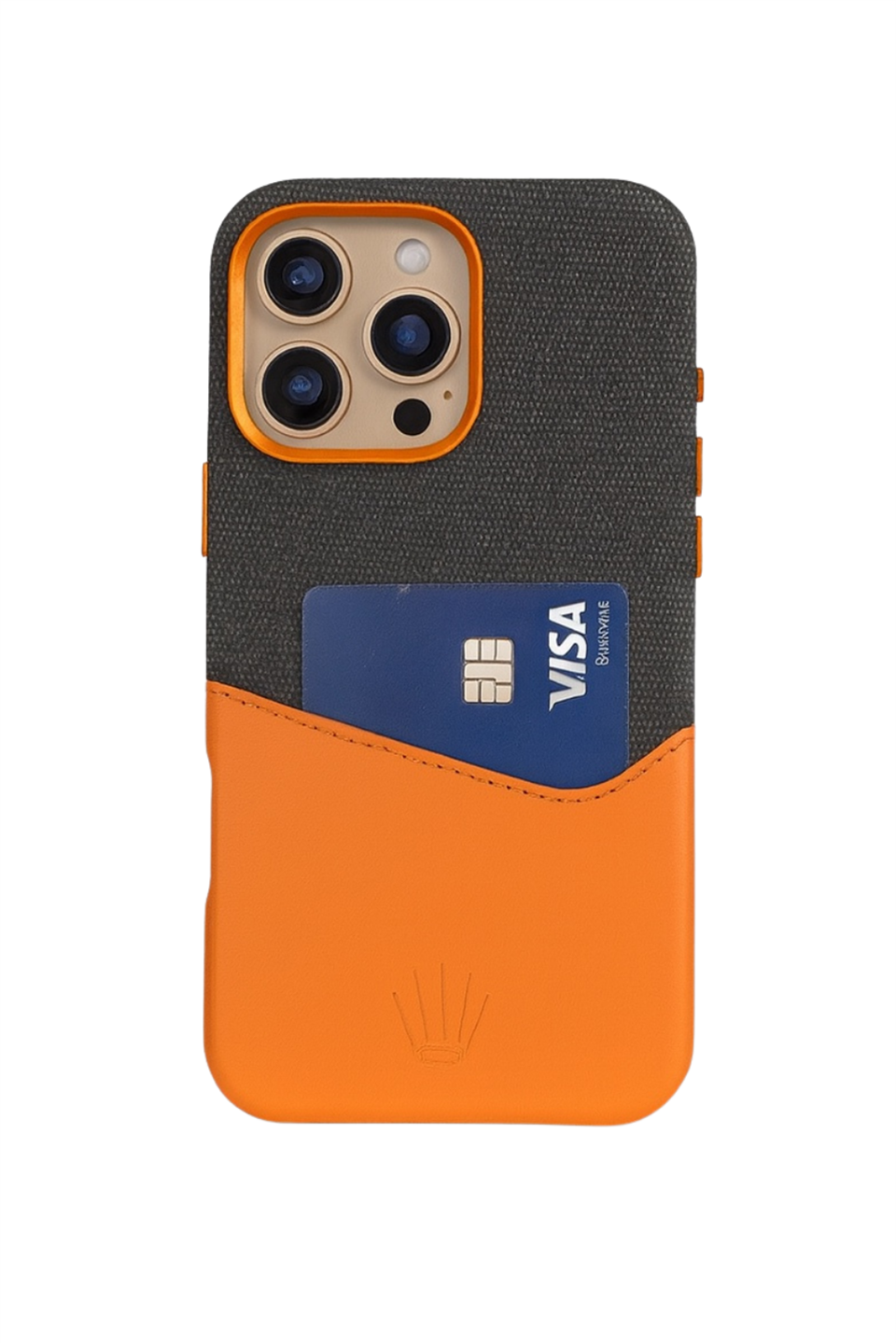 Nova Iphone 16 Pro Max Deri Kartlıklı Telefon Kılıfı Turuncu-Siyah 