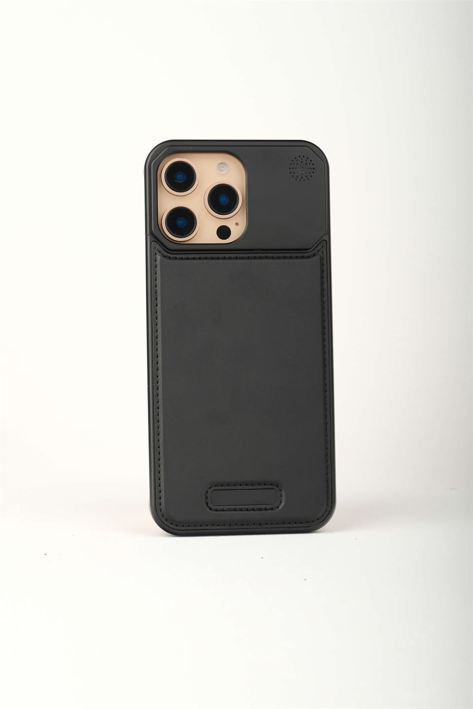 Therock 16 Pro Max Siyah Manyetik Özellikli Alüminyum Alaşımlı Hakiki Deri,Kokulu Metal Kızaklı Telefon Kılıfı