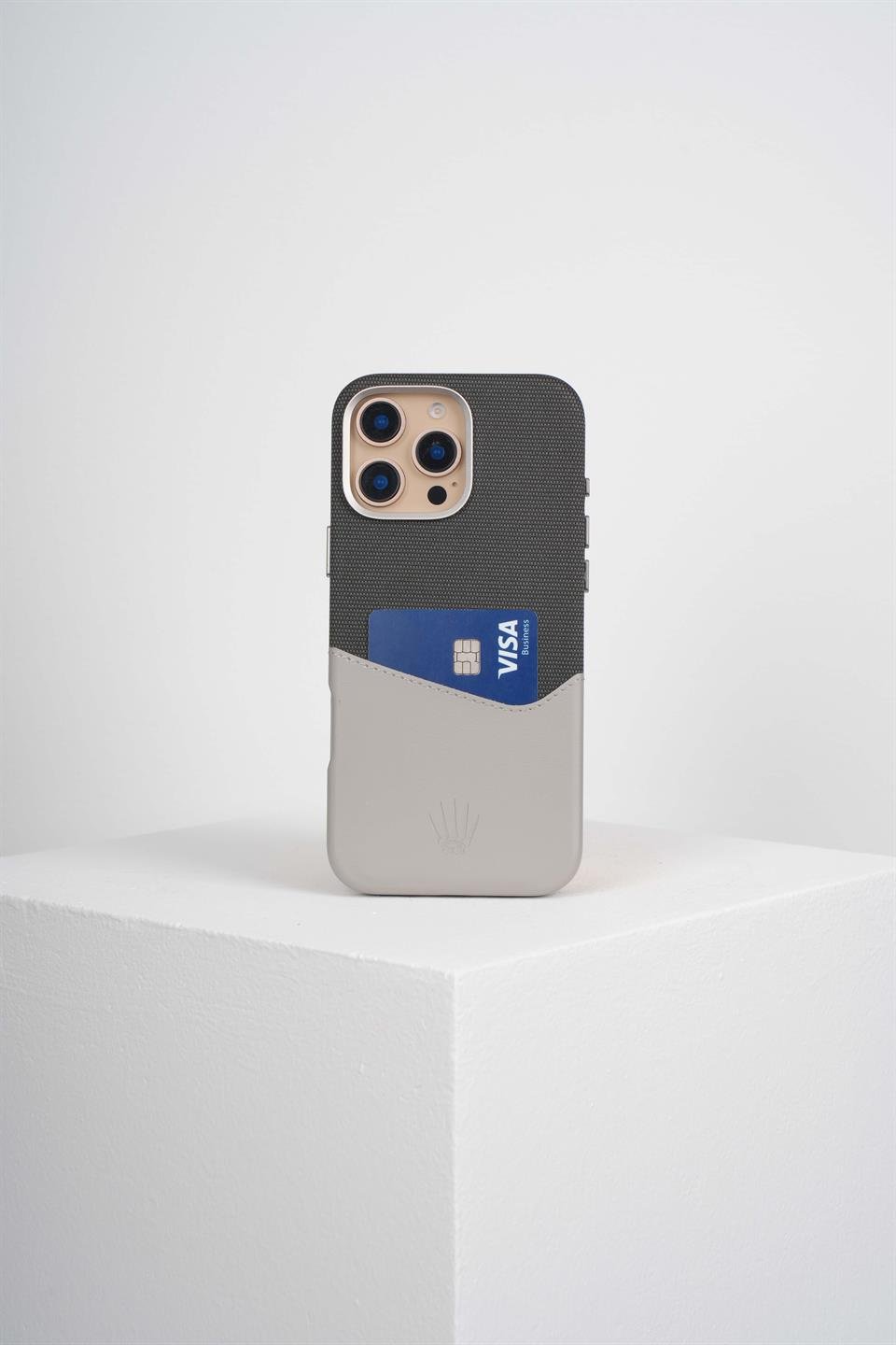 Nova Iphone 16 Pro Max Deri Kartlıklı Telefon Kılıfı Gri 