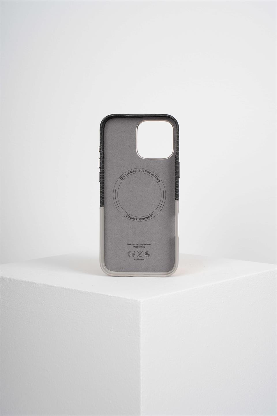 Nova Iphone 16 Pro Max Deri Kartlıklı Telefon Kılıfı Gri-Siyah 