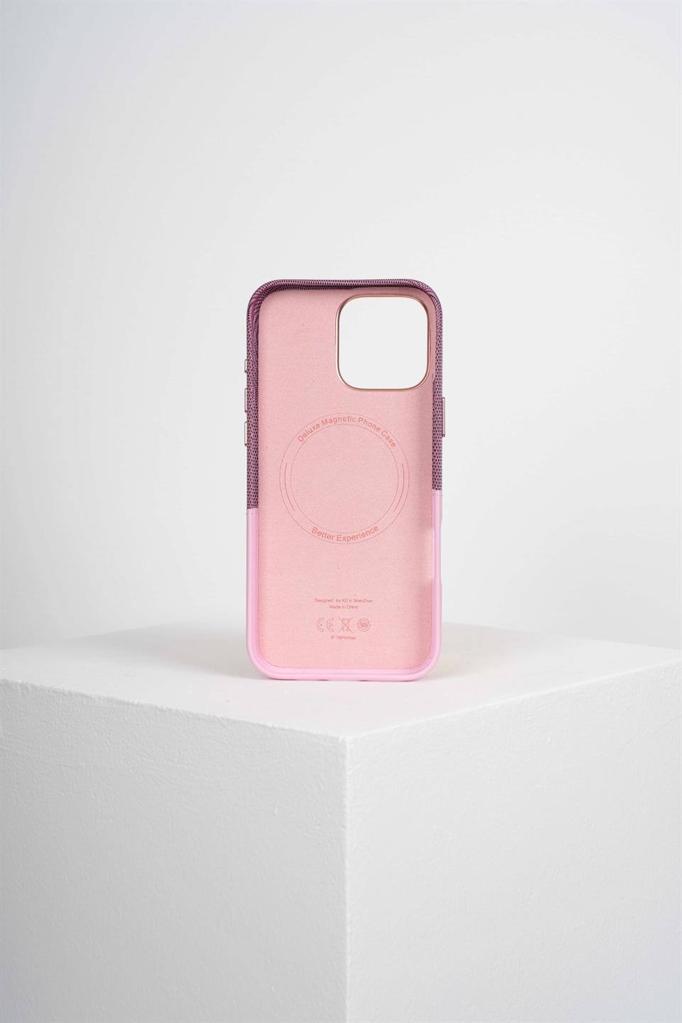 Nova Iphone 16 Pro Deri Kartlıklı Telefon Kılıfı Pembe Şık ve Koruyucu