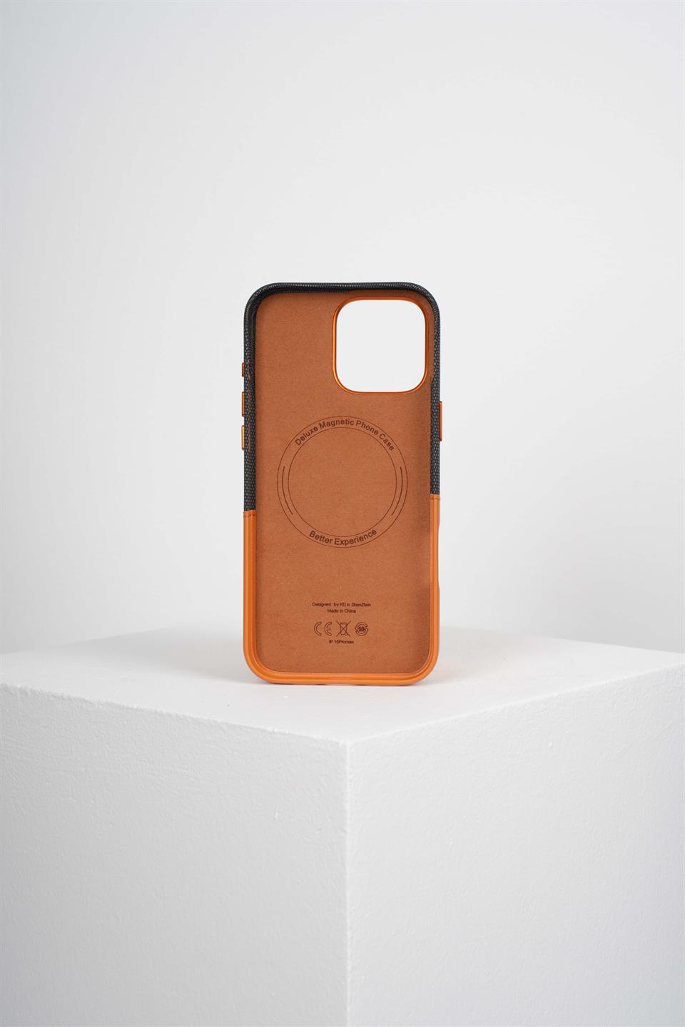 Nova Iphone 16 Pro Deri Kartlıklı Telefon Kılıfı Turuncu-Siyah 