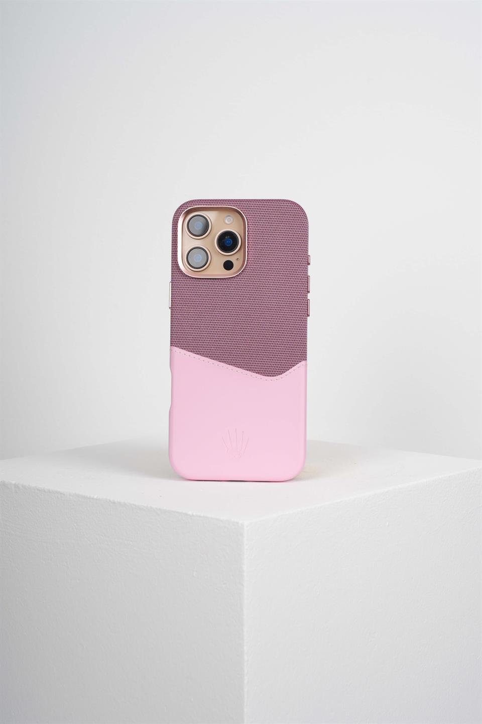 Nova Iphone 16 Pro Deri Kartlıklı Telefon Kılıfı Pembe Şık ve Koruyucu