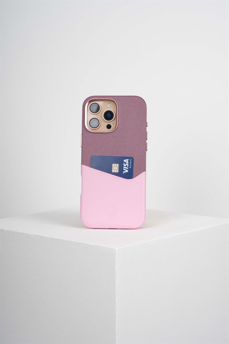 Nova Iphone 16 Pro Max Deri Kartlıklı Telefon Kılıfı Pembe 