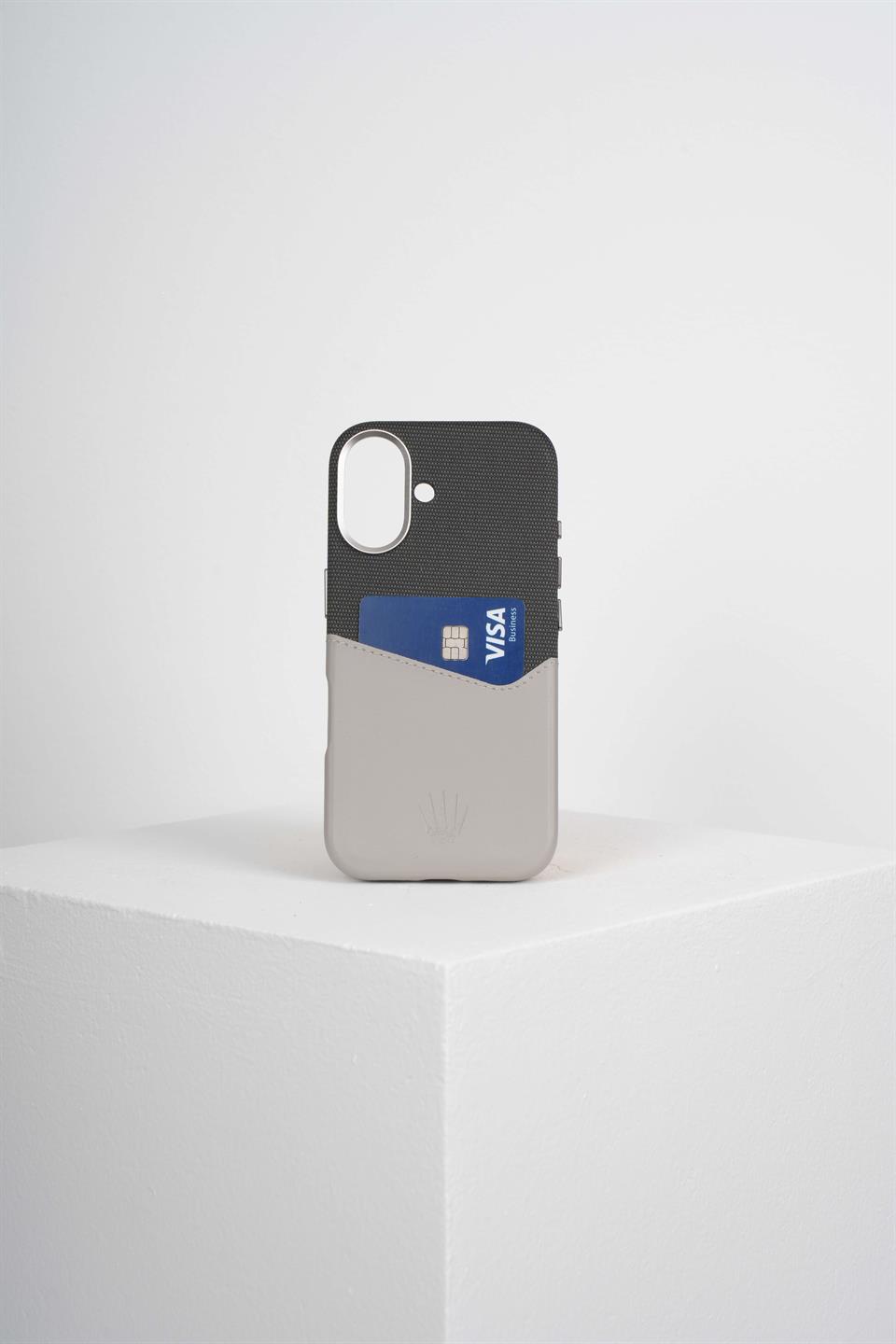 Nova Iphone 16 Deri Kartlıklı Telefon Kılıfı Gri 