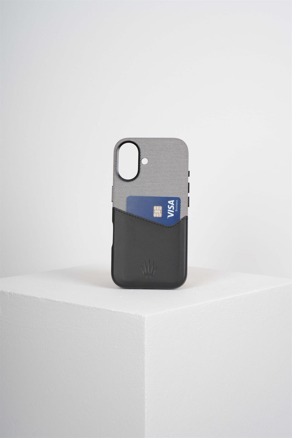 Nova Iphone 16 Deri Kartlıklı Telefon Kılıfı Siyah-Gri 