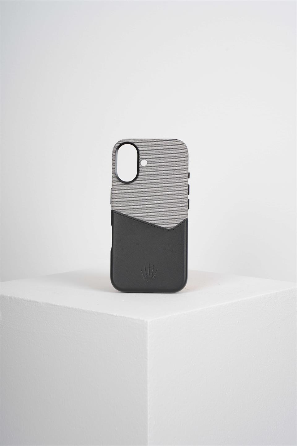 Nova Iphone 16 Deri Kartlıklı Telefon Kılıfı Siyah-Gri 